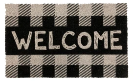 Briarwood Lane natural fiber coir doormat, 18x30, checkered welcome mat in neutral beige and black tones.