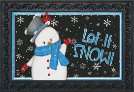 Briarwood Lane Jolly Winter Snowman Doormat with snowy scene, top hat, scarf, and cardinal, let it snow!