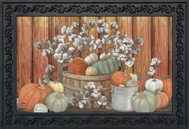 Briarwood Lane Pumpkins and Willows Autumn Doormat with primitive gourds and cotton inserts for indoor outdoor use.