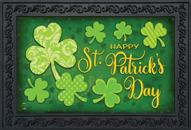 Briarwood Lane Lucky Shamrocks Doormat with gold St. Patrick's Day text and green shamrocks.