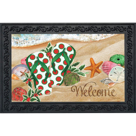 Briarwood Lane Coastal Christmas Beach Doormat with starfish, sea shells, and flip flops indoor outdoor welcome mat.