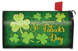 Briarwood Lane Lucky Shamrocks St. Patrick's Day mailbox cover with gold and green shamrocks design.