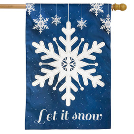 Briarwood Lane small printed Let It Snow winter house flag with colorful snowflakes and cheery text.