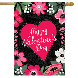 Happy Valentine's Floral House Flag