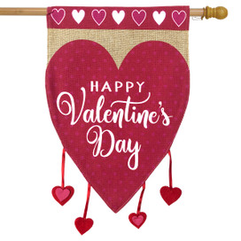 Happy Valentine's Hearts Burlap House Flag