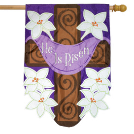 He Is Risen Cross Applique Easter House Flag