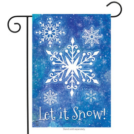 Briarwood Lane Snowflakes Seasonal Garden Flag with snowflake scene and Let it Snow! winter design.