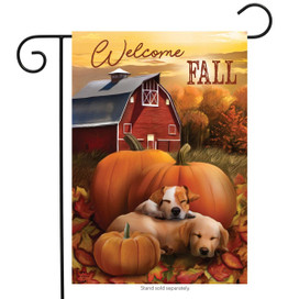 Welcome Fall Puppies Garden Flag