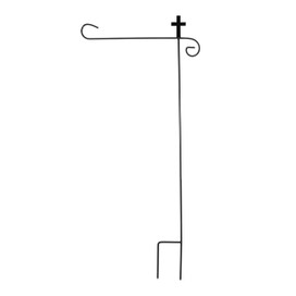 Briarwood Lane wrought iron garden flag holder with cross detail, black metal.