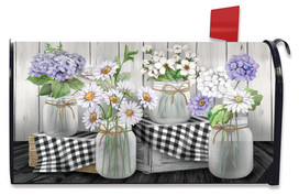 Briarwood Lane Checkered Mason Jars Spring Mailbox Cover with colorful flowers and daisies design.