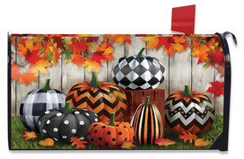 Briarwood Lane Patterned Pumpkins Autumn Mailbox Cover with colorful gourds and festive fall decorative design.