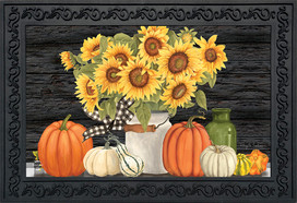 Briarwood Lane's Fall's Glory Floral Doormat with sunflowers, pumpkins, and gourds in a rustic design.