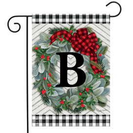 Winter Wreath Monogram Letter B Garden Flag