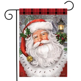 Briarwood Lane Checkered Santa Christmas Garden Flag with cheerful Santa face and festive holiday design.