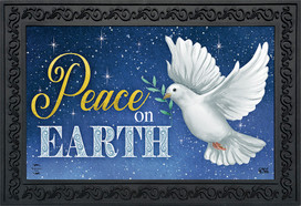 Briarwood Lane Peace on Earth Christmas doormat with white dove and olive branch design.