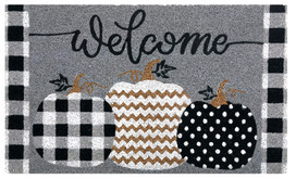 Briarwood Lane natural fiber coir doormat with welcome and patterned pumpkins in black, white, and brown.