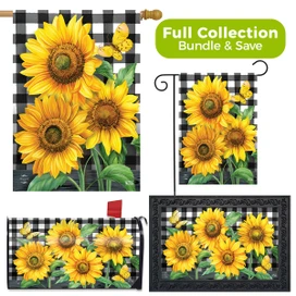 Briarwood Lane Checkered Sunflowers garden flag, house flag, doormat, and mailbox cover design collection.