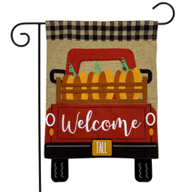 Pumpkin Truck Burlap Fall Garden Flag