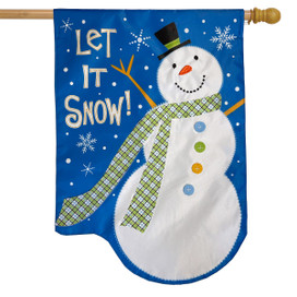 Let It Snow Snowman Applique Winter House Flag