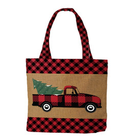 Red Checkered Truck Winter Canvas Tote Bag