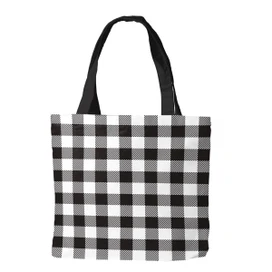 Briarwood Lane White Buffalo Check Canvas Tote Bag with black handles, a seasonal everyday canvas carry all.
