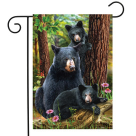 Briarwood Lane Black Bear Family garden flag, colorful spring display for porch, yard, or patio decor.