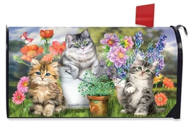 Briarwood Lane Garden Cats Spring Mailbox Cover with colorful kittens and flowers design.