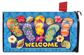 Briarwood Lane Paradise Flip Flops Summer Mailbox Cover with colorful flip flops and seashells design.