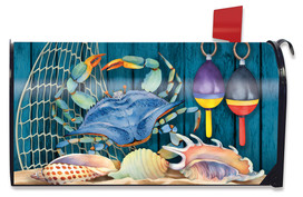 Briarwood Lane Crab Walk Summer Mailbox Cover with colorful crab, seashells, and fishing floats design.
