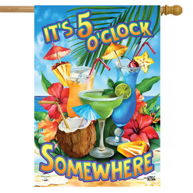 Briarwood Lane 5 O'Clock Cocktails Summer House Flag colorful tropical cocktail drinks beach scene.