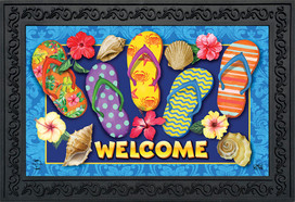 Briarwood Lane Paradise Flip Flops Summer Doormat with colorful flip flops and welcome message.