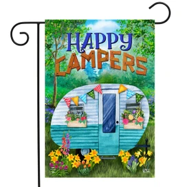 Briarwood Lane Spring Happy Campers small printed garden flag with colorful camper and bright flowers.