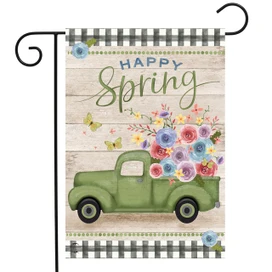 Briarwood Lane Happy Spring Pickup Truck colorful garden flag with floral design and cheery springtime greeting.