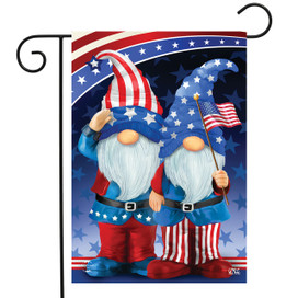 Briarwood Lane Patriotic Gnomes Garden Flag with American stars and stripes, red, white, and blue colors.