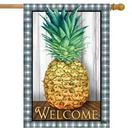 Briarwood Lane small checkered pineapple welcome flag, colorful decorative display for spring summer porch decor.