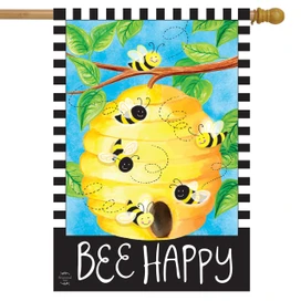 Briarwood Lane small printed seasonal house flag with colorful bees and "Bee Happy" for spring summer.