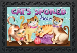 Briarwood Lane Cats Spoiled Here Humor Doormat with colorful cats and springtime design on decorative mat.