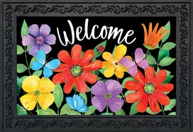 Briarwood Lane Whimsy Flowers Spring Doormat, colorful printed decorative mat with cheery springtime flowers and welcome.