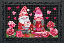Briarwood Lane Valentine's Gnomes Humor Doormat with pink hearts, roses, and romantic couple design.
