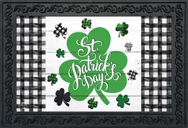 Briarwood Lane Checkered St. Pat's Shamrocks doormat with green shamrocks and gold St. Patrick's Day text.