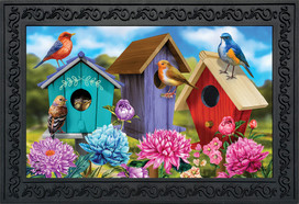 Colorful Birdhouses Spring Doormat