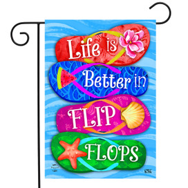 Briarwood Lane Better In Flip Flops colorful garden flag with beach themed flip flops design.