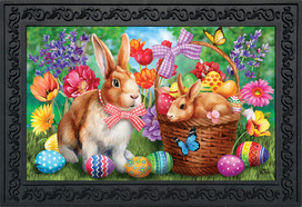 Briarwood Lane Bunnies And Basket Easter Doormat with colorful springtime design and decorative eggs.