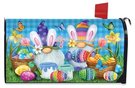 Briarwood Lane Easter Gnomes Holiday Mailbox Cover with colorful gnomes, eggs, baskets, and spring flowers.