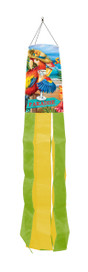 Briarwood Lane 5 O'Clock Paradise Summer Windsock with tropical print and green, yellow, and blue colors.