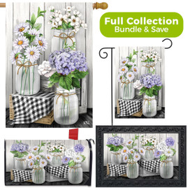 Briarwood Lane Spring Design Collection Checkered Mason Jars decorative bundle gift set garden house flags mailbox cover.