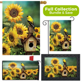 Briarwood Lane Goldfinch and Sunflowers garden flag, doormat, and mailbox cover decorative bundle set.