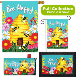 Briarwood Lane Bee Happy Hive garden flag, doormat and mailbox cover decorative indoor outdoor design set.