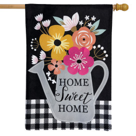 Colorful Watering Can Spring Burlap House Flag