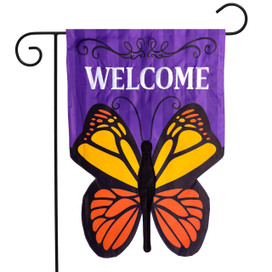 Briarwood Lane Sculpted Butterfly Welcome Applique Garden Flag, colorful purple seasonal decor for spring summer porch.